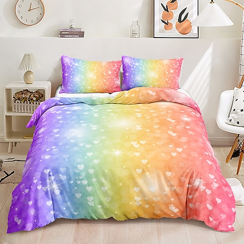 3D-Bettwäsche mit Regenbogendruck, Bettbezug, Bettwäsche-Sets, Bettdeckenbezug mit 1 bedrucktem Bettbezug oder Bettdecke, 1 Bettlaken, 2 Kissenbezügen für Doppel-/Queen-/King-Size-Betten für den Image