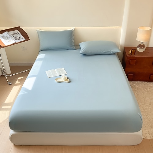 1 Stück Spannbettlaken aus 100 % Baumwolle, einfarbiger Bettbezug, elastischer Matratzenbezug, Einzel- und Doppelbett-Deluxe-Doppelbettbezug, mehrere Größen erhältlich Image