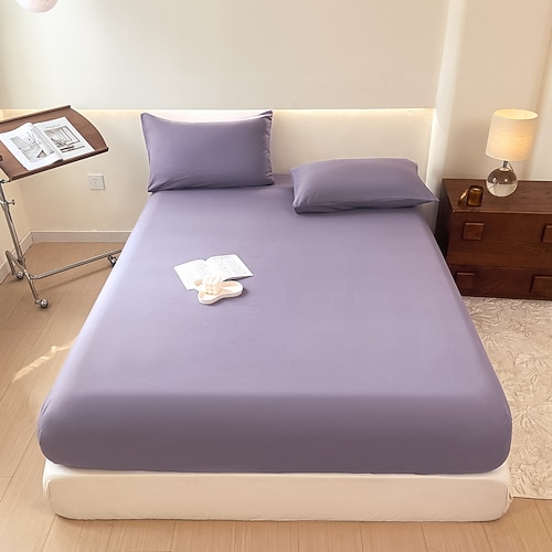 1 Stück Spannbettlaken aus 100 % Baumwolle, einfarbiger Bettbezug, elastischer Matratzenbezug, Einzel- und Doppelbett-Deluxe-Doppelbettbezug, mehrere Größen erhältlich Image