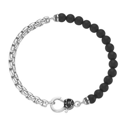 Giorgio Martello Milano - Armband Panzerkette, schwarzer Achat oder Perle, Silber 925 Armbänder & Armreife 1 ct Schwarz Herren Image