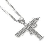 Ashosteey Gold Chain for Men Iced Out White Gold Finish Pistol Gun Pendant NecklaceFull Lab Diamonds Prong Setwith Rope Chain Tennis Chain