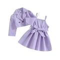 Wallarenear 2Pcs Baby Girl Suspender Belted Dress Lapel Double Breasted Trench Coat Tops