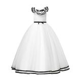 Tengma Toddler Girls Dresses Stripe Trim Bow Front Mesh Hem Party Dress Ruffle Puff Mesh Dress For 8Y To 12Y Wedding Party Princess Dress Pageant Gown White 8y