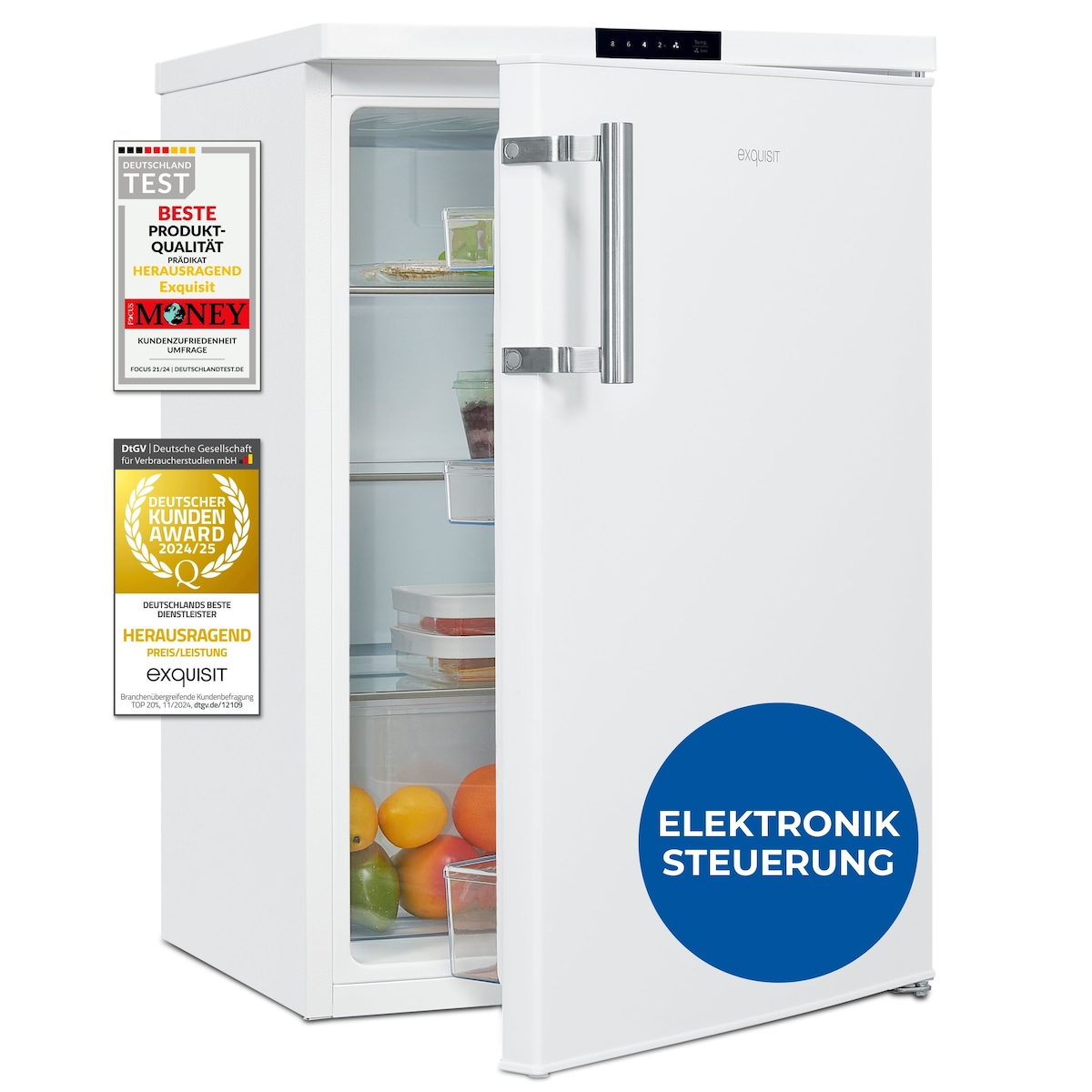 Exquisit Kühlschrank ohne Gefrierfach, 134 Liter, Schnellkühlen, Alarmfunktion, Vollraumkühlschrank 55 cm Breite, KS516-V-HE-011D weiss Image