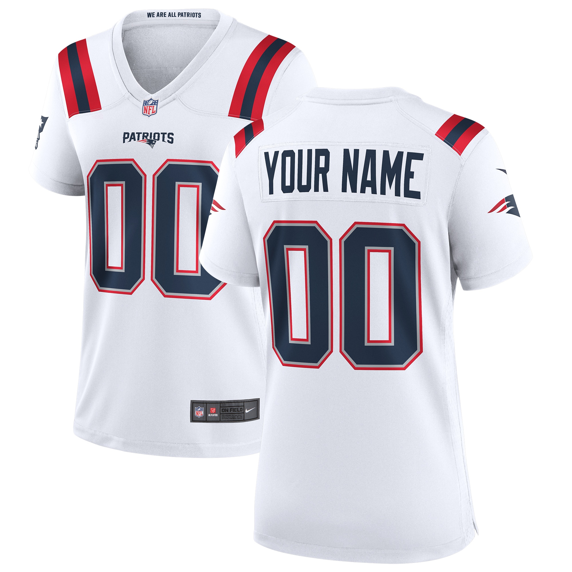 New England Patriots Nike Game Road-Trikot – Weiß – Personalisiert – Damen Image