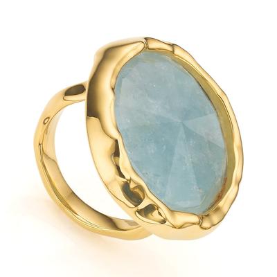 Gold Siren Cocktail Round Ring Aquamarine