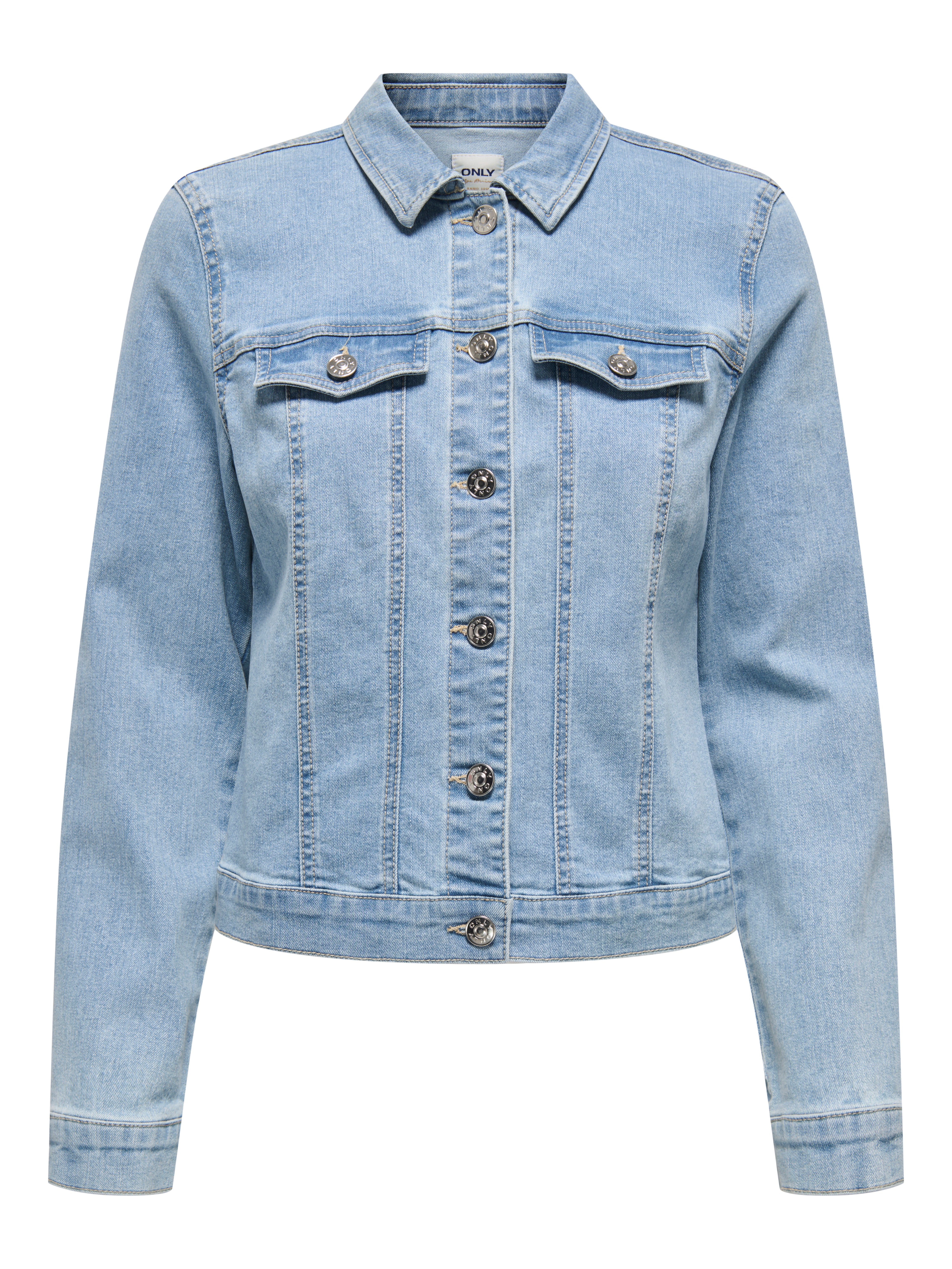 Jeansjacke ONLY "ONLWONDER – Jeansjacke in kurzer Form mit Stretch", Damen, Gr. L (40), blau (light blau), Denim/Jeans, Obermaterial: 70% Baumwolle, 21% Polyester, 8% Viskose, 1% Elasthan, unifarben, normal, Jacken Jeansjacke, figurbetont, casual,...