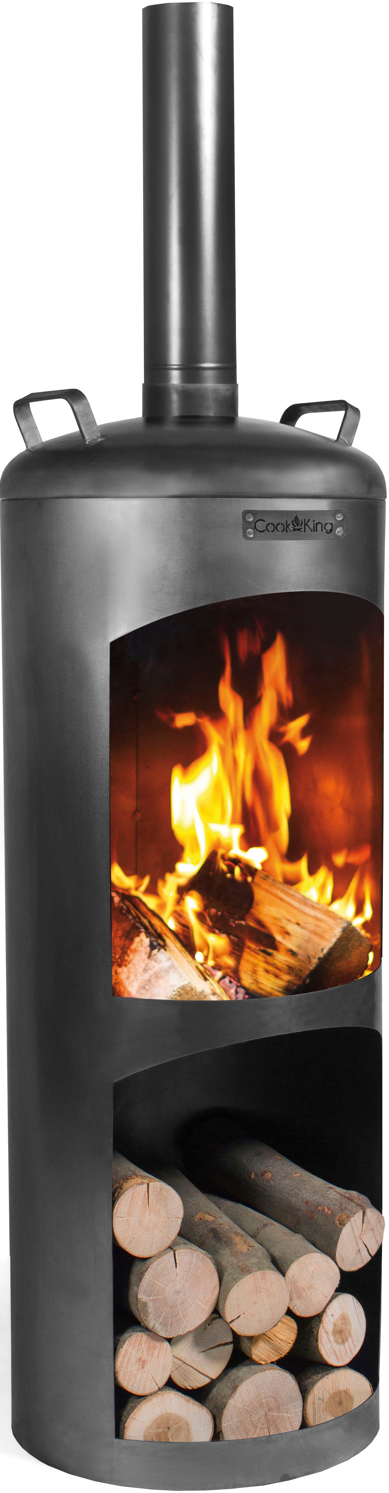 Gartenkamin COOKKING "Faro", schwarz, H:458cm Ø:40cm, Stahl, Feuerkörbe, 40x40x158 cm Image