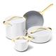 Caraway Cookware+ Collection - Specialty Cookware Set - Petite Cooker, Stir Fry Pan, Rondeau, & Stock Pot - 3 Lids & Storage Organizer Included - White