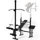 Physionics® Multifunctional Weight Bench - Barbell Rack, Leg Curl, Fly Attachment, Preacher Curl and Lat Pulldown (4 level Adjustable) - Multi-Gym Workout Station