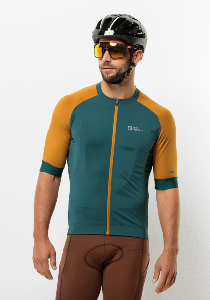 Fahrradjacke JACK WOLFSKIN "GRAVEX FZ S/S M", Gr. M50, grün (emerald), OBERSTOFF: 82% POLYESTER, 18% ELASTHAN; LINING: 100% POLYESTER, Jacken Image