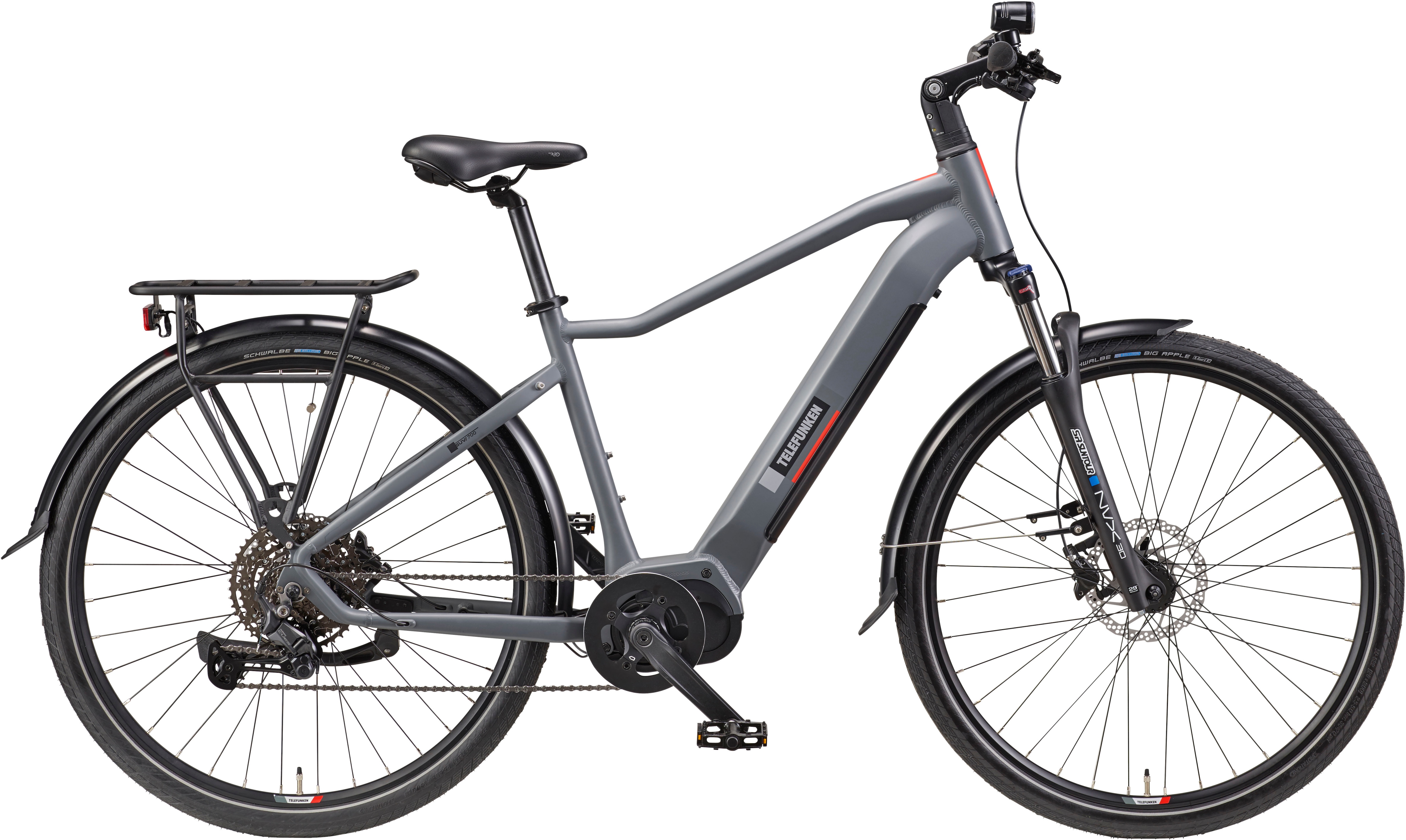 E-Bike TELEFUNKEN "SUV700" Gr. 48, grau (grau, schwarz), Elektrofahrräder, 48cm, 29 Zoll (73,66cm), Pedelec, Elektrofahrrad für Herren u. Damen, Trekkingrad Image