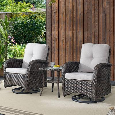 Patio Wicker Chairs Swivel Rocker, Swivel Rocking Chairs Set of 2 with Rattan Side Table, 3 Piece Patio Swivel Glider Chair Sets