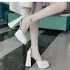 Super-High Heel dicke Fersen Schuhe Plateaus andalen Frauen 2024 Designer elegante Mode sexy Kleid Party runde Zehen weiße Absätze