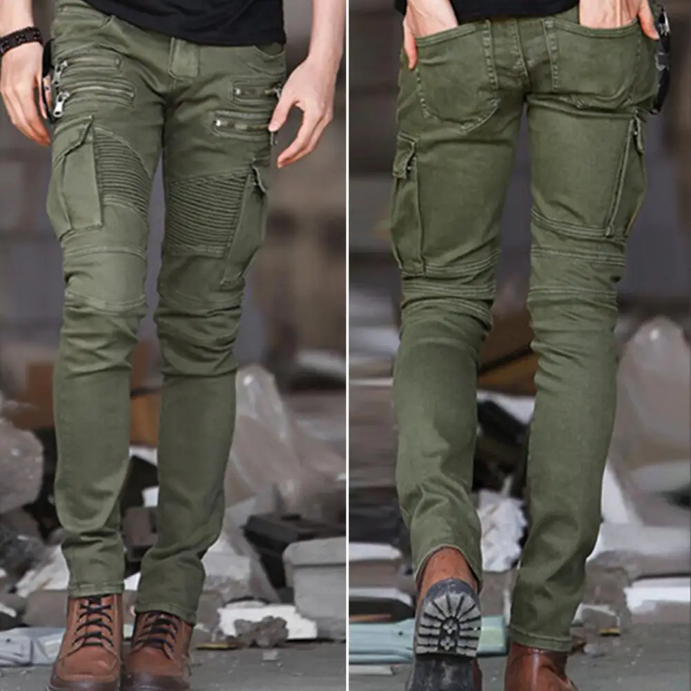 Motorrad Cargo Hosen Falten Multi Taschen Einfarbig Slim Fit Street Hip Hop Mittlere Taille Bleistift Hosen BIker Hosen