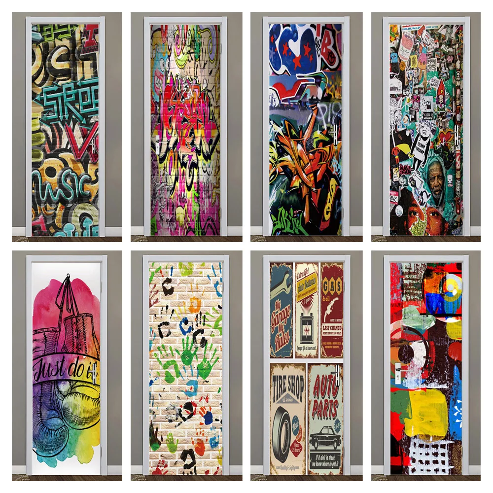 3D PVC Türaufkleber Selbstklebende Graffiti-Tapete Wohnzimmer Schlafzimmer Dekoration Totenkopf Wandtattoo Kunstplakat Image