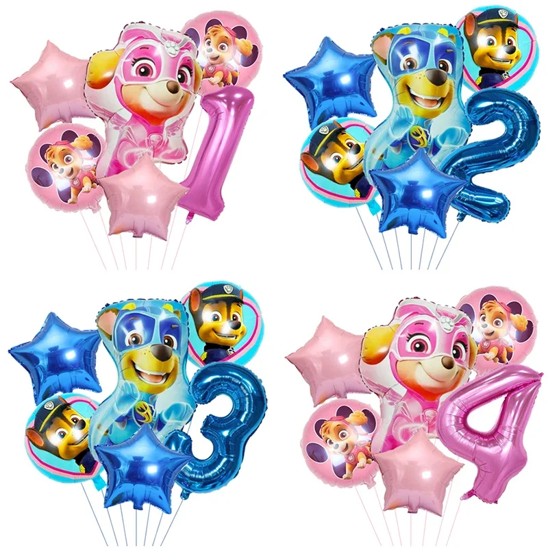 6Pcs Paw Patrol Thema kinder Geburtstag Ballon Set Chase Skye Cartoon Hund Party Dekoration Spielzeug Ballon Baby Dusche ball Geschenk Image