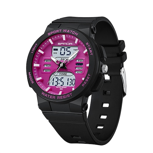Montre Digitale SANDA pour Hommes Mode Casual Affaires Montre-bracelet Lumineuse Chronomètre Compte à Rebours Calendrier Montre TPU