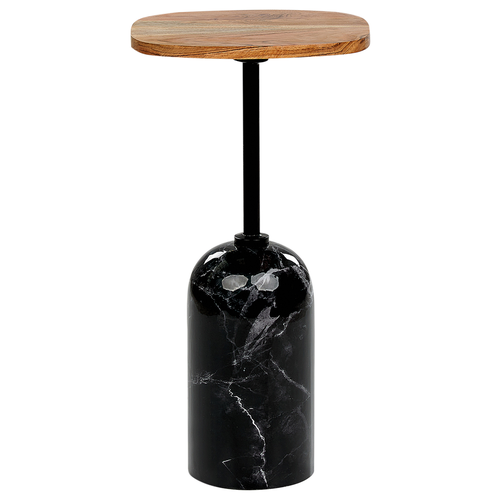 Beistelltisch Helles Holz u. Schwarz aus Metall Akazienholz Marmoroptik Rund ⌀ 30 cm Elegantes Modernes Design für Wohnzimmer Schlafzimmer