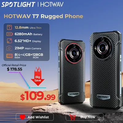 [World Premeire] HOTWAV T7 Rugged Smartphone 6.52'' HD+ Ultra Thin 6280mAh Battery MobilePhone 21MP Rear Android 13 Cellphone