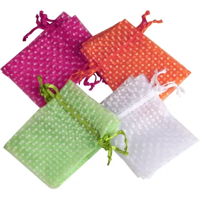 25/50pcs/lot Hight Qulity Organza Gift Bag For Jewelry Polka Dot Drawstring Pouches For Wedding