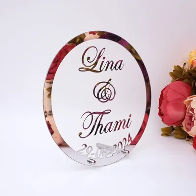 Custom Wedding Name and Date Personalized Round Mirror Frame Acrylic Babyshower Word Sign Party