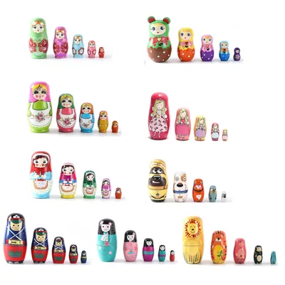 5PCS Montessori Nesting Doll Toy Wooden Russian Matryoshka Doll Hand Paint Toys Craft Toys Home