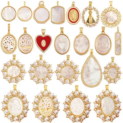 Shell Pearl Gold Plated Life Tree Angel Charm Pendant,Holy Religious Jesus Virgin Mary Jewelry