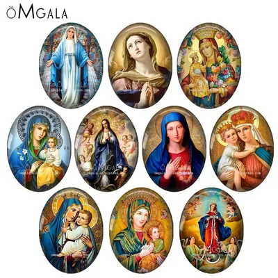 Retro Our Lady with Jesus Patterns Mix 13x18mm/18x25mm/30x40mm Oval photo glass cabochon demo flat