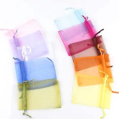 50pcs/lot Organza Christmas Gift Bags Drawstring Jewelry Packing Wedding Party Candy Gift Bags 5x7cm