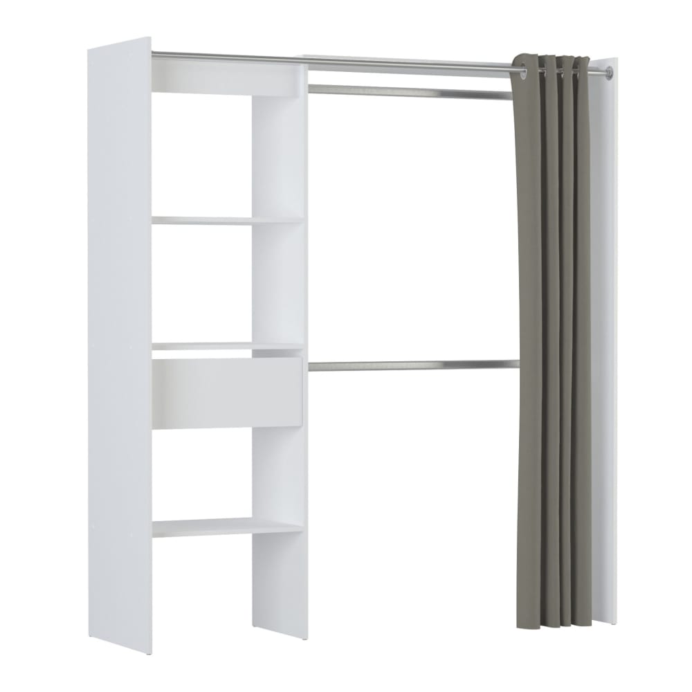 Dressing ouvert avec rideau, extensible blanc