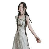 Cotre Whisker Green Luo Biyun Foam Green Knitted Jacquard Dresses Dress M Gentle Wind Fairy Classical Leisure