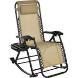 Outdoor Rocking Chairs Foldable Reclining Zero Gravity Lounge Rocker with Pillow Cup & Phone Holder Combo Design with Folding Legs Beige