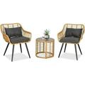 HYHBIBOOM 3 Pieces Outdoor Resin Patio Set Outdoor Conversation Set PE Rattan Patio Dining Set Patio Chairs with Glass Patio Table for Yard and Bistro (Natural Black)