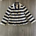 Kate Spade Jackets & Coats | Kate Spade Womens Blue Black White Striped Ruffle All Aboard Coat Ari Jacket S:0 | Color: Black/Blue/White | Size: 0