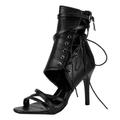 Zapatos de Trabajo para Mujer 2024 Winter Womens Sandals Comfortable Dressy Solid Color Fish-Mouth Sandals with Skinny Heels and Side Lace-up High Heels Shoes B-725 Black 4