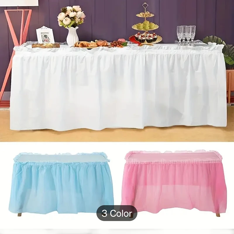 2 teile/satz Einweg-Tisch rock, Peva einfarbige Tischdecke, wasserdicht und öl beständig, Urlaub Party Hochzeit Hotel Dekoration Image