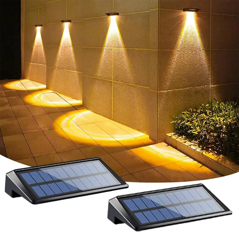 Confezione da 2 luci da parete solari 4 luci da recinzione solari a LED luci da ponte solari impermeabili per esterni luci da parete per recinzione post cortile