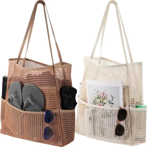 Multi Taschen Sommer Strand tasche für Handtücher Mesh langlebige Reise Handtasche Spielzeug