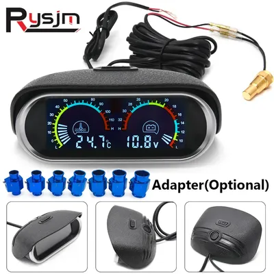 12V 24V Digital Water Temperature Gauge + Volt Water Temperature Sensor 1/8NPT Head Plug Joint Pipe