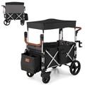 GYMAX Double Stroller Wagon, Portable Baby Strollers with 5-Point Harnesses, Adjustable Push Handle, Removable UV-Protection Canopy and Large Storage Basket, Folding Twin Cart for Kids (Black+Silver)