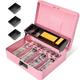 Polspag Cash Box with Combination Lock, Metal Money Box with Cash Tray, Lock Safe Box, 4 Bill/5 Coin Slots, 11.8L x 9.5W x 3.5H Inches, Portable Locking Cash Boxes,Pink