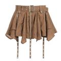 Gyios Skirt Vintage Mini Skirt Women Summer Low Waist Irregular Pleated Skirt Retro Preppy Style Mini Short Casual Skirt-brown-m