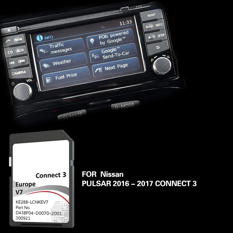 Für Nissan Pulsar 2016 2017 Connect3 V7 Karte Update GPS System Navigation SD 16 GB Karte