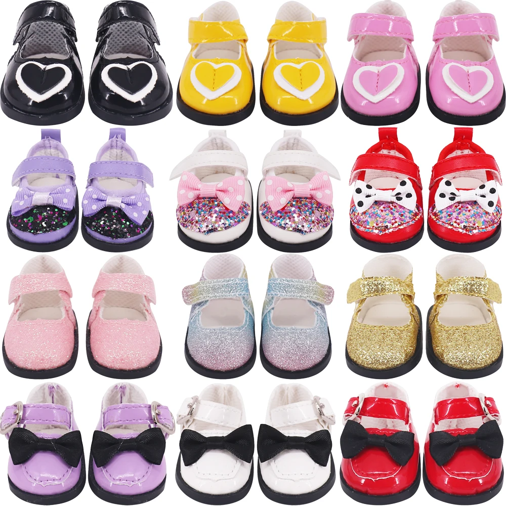Puppen schuhe süße Schleife 5,5 cm Länge für 14,5 Zoll Gummistiefel & 32-34cm Paola Reina Puppe Kleidung Zubehör farbige Pailletten Schuhe