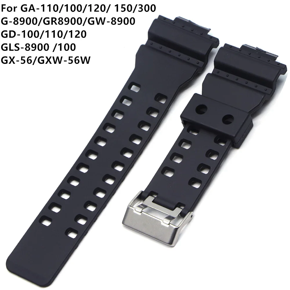 16 mm Silikon-Gummi-Uhrenarmband, passend für Ersatz, schwarz, wasserdicht, Uhrenarmbänder, Zubehör GD-100 G-8900 Image
