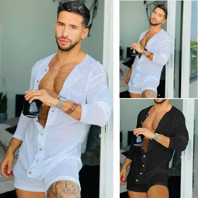 Männer Erwachsene Onesies 2021 Einfarbig Engen Overall Neue Homewear Kleidung Langarm Sexy Kurze Herren Overall Onesies Pyjamas Image
