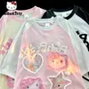 Sanrio Hip Hop Star Hello Kitty Baumwolle Schwarz Weiß T-shirt frauen Neue 2024 Y 2k Rosa Gothic Tees Top sommer Ästhetische Kleidung