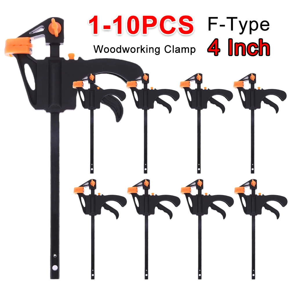 1-10 stücke 4 Zoll Holz bearbeitungs klemme F-Typ Nylon Schnell clip Holz bearbeitung Hard Grip Release Squeeze Ratsche DIY Handwerkzeug Kit Gadget Image