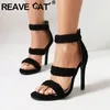 Reave Katze weibliche Sandalen Peep Toe dünne High Heels 11cm Herde Wildleder Stricken sexy Party Frauen Schuhe Größe 45 46 47 48
